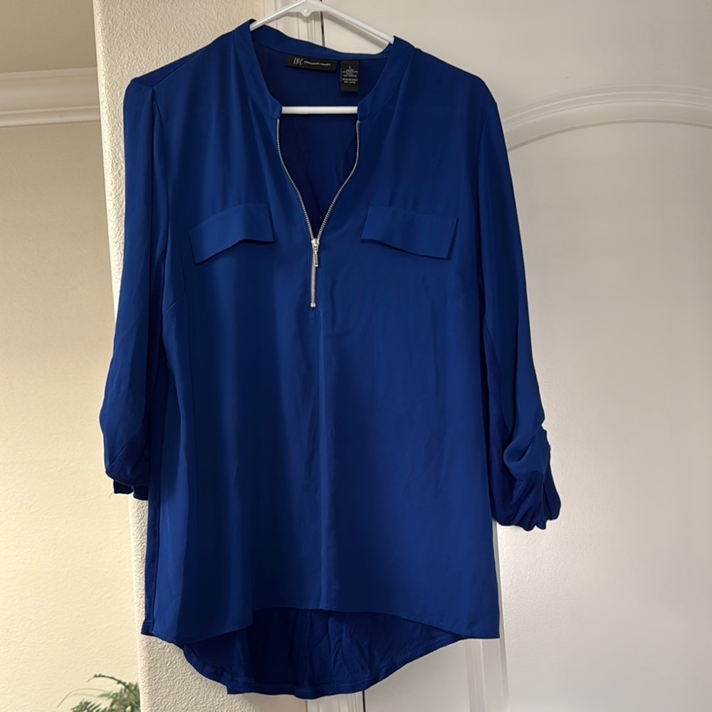 INC International Concepts Royal Blue Zip-Front Blouse